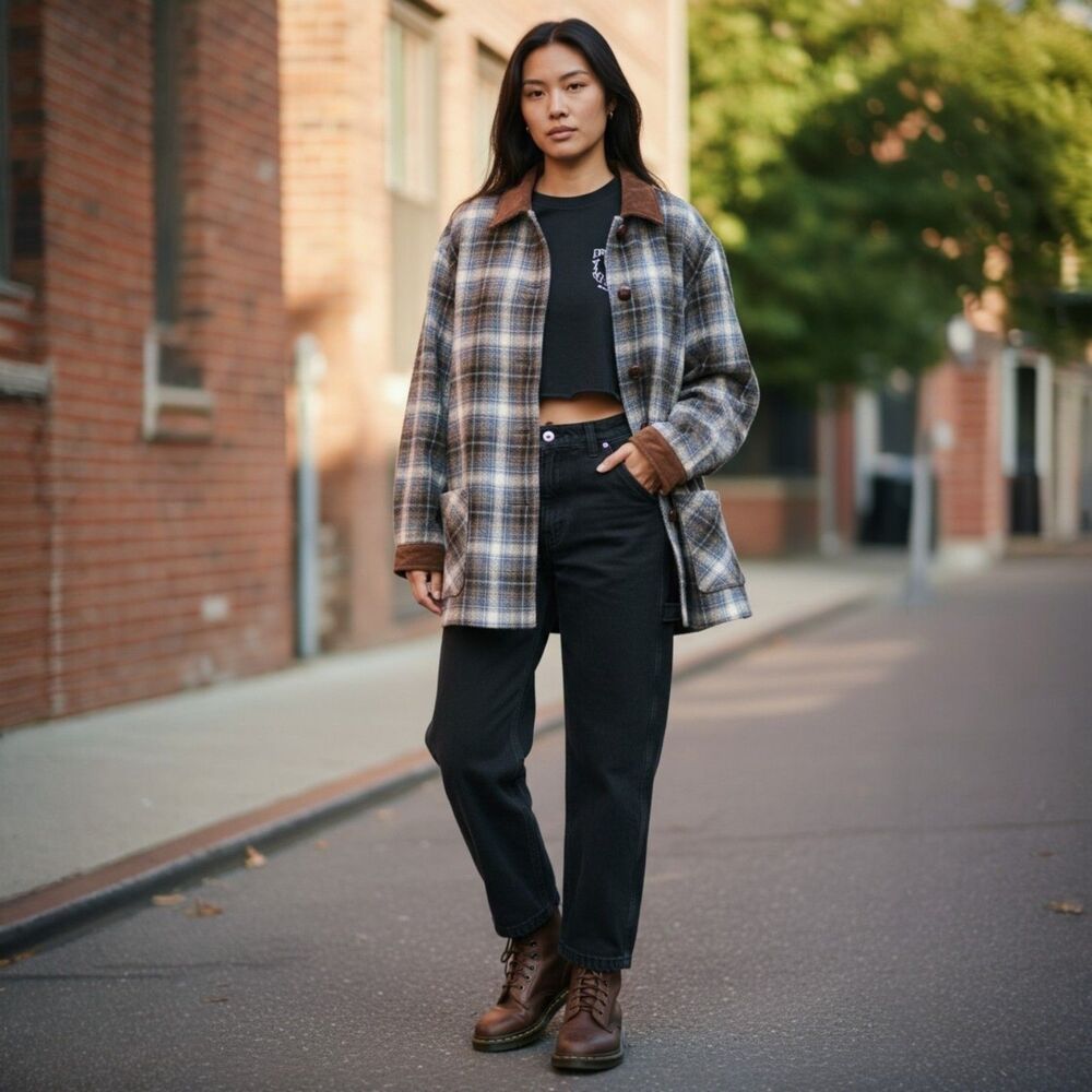 St. John's Bay Vintage 90s Barn Chore Coat Womens Large Plaid Grunge Streetwear